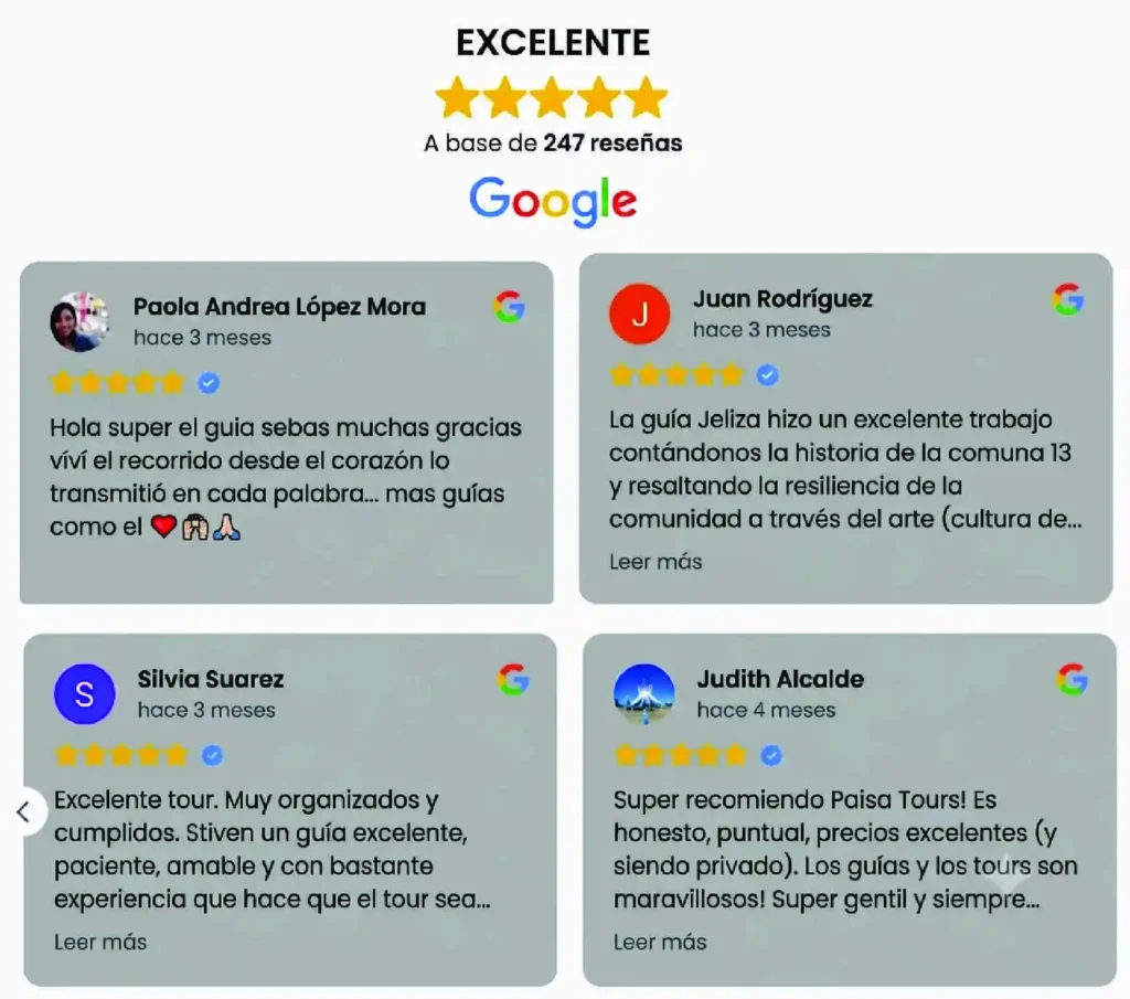 Comentarios de Google de Paisa Tours Medellín